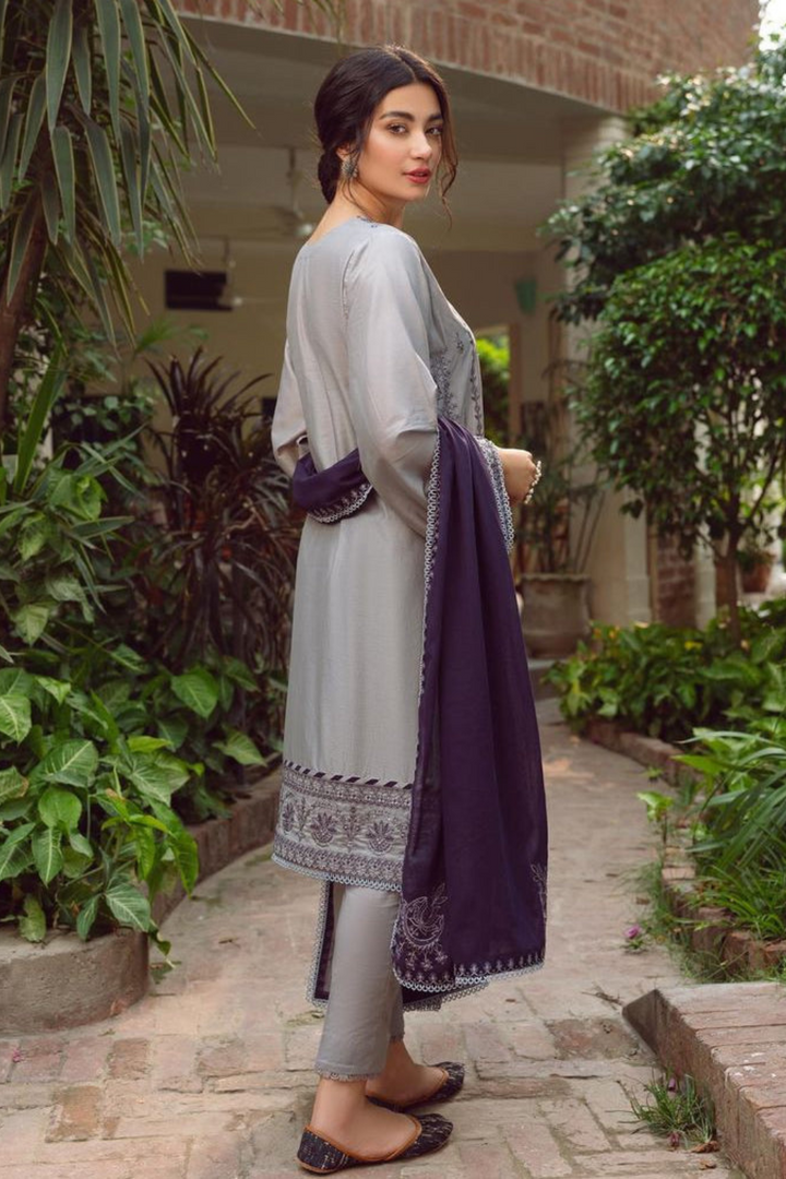 WINTER-3PC DHANAK EMBROIDERED SHIRT WITH DHANAK EMBROIDERED SHAWL &amp; EMB