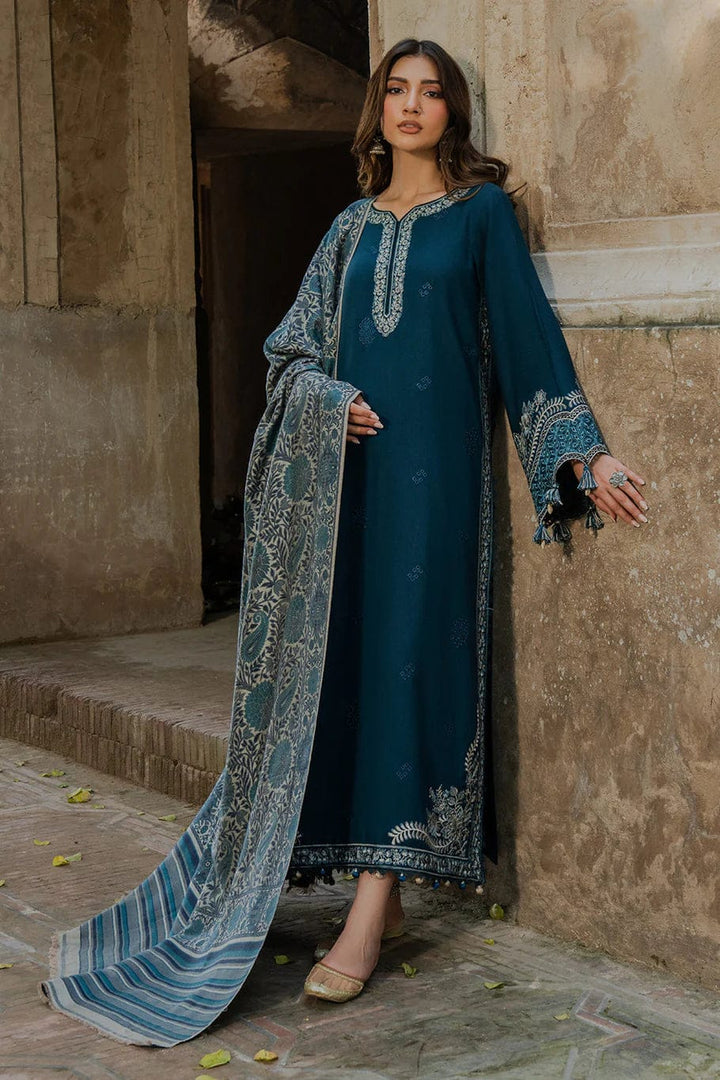 IZEL-3PC DHANAK EMBROIDERED SHIRT WITH COURTRAI PRINTED SHAWL &amp; TROUSER-BIC-4364 B