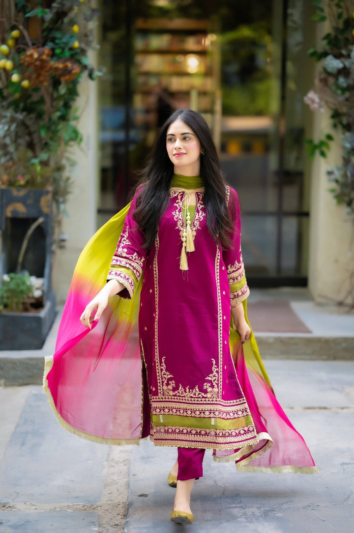 WINTER-3PC DHANAK EMBROIDERED SHIRT WITH COUTRAI PRINTED SHAWL &amp; DHANAK TOUSER-4223