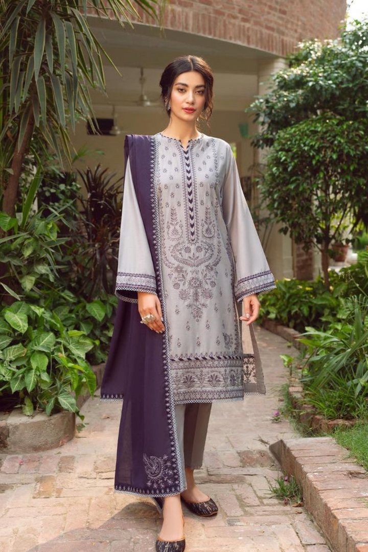 WINTER-3PC DHANAK EMBROIDERED SHIRT WITH DHANAK EMBROIDERED SHAWL &amp; EMB