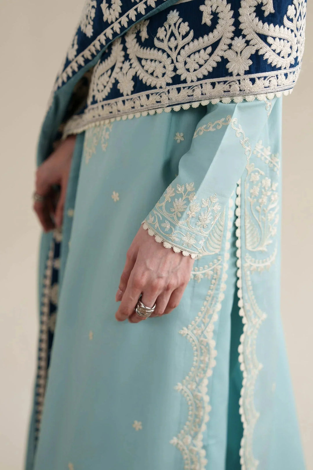 Dhanak-3PC Embroidered Shirt with Khadi Net Embroidered Dupatta - 6348