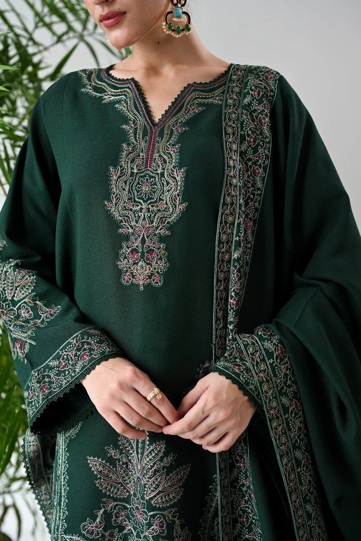 Dhanak-3PC Embroidered Shirt with Dhanak Embroidered Shawl - 3523