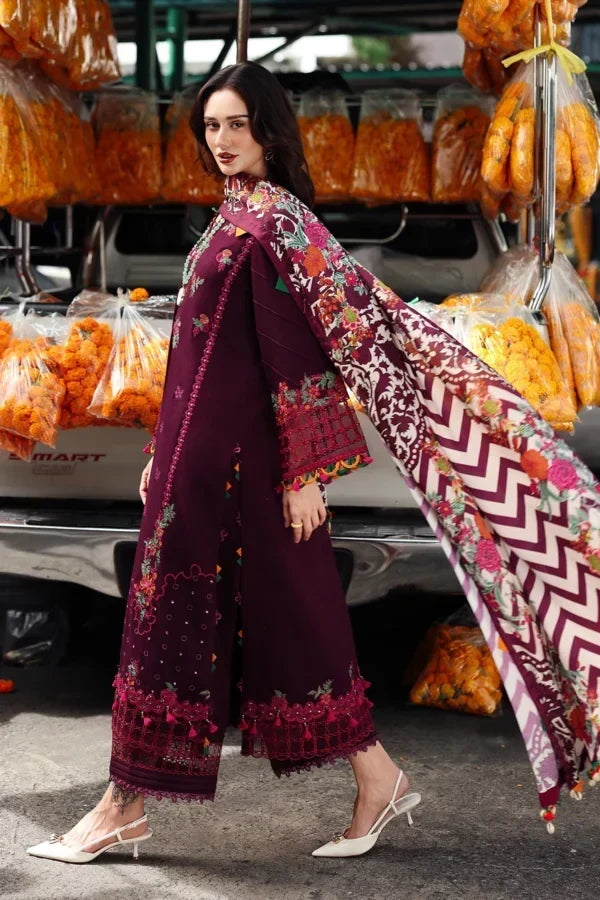 Dhanak-3PC Embroidered Shirt with Digital Printed Wool Shawl - 3555