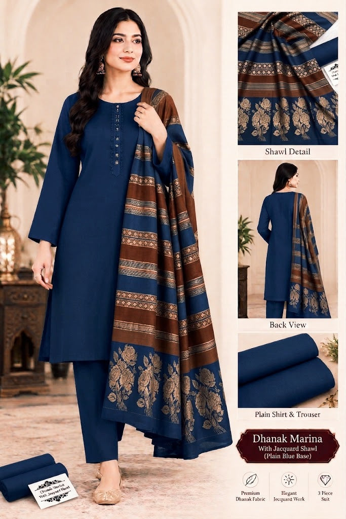 DHANAK MARINA 3PC WITH JACQUARD PASHMINA WOOL SHAWL