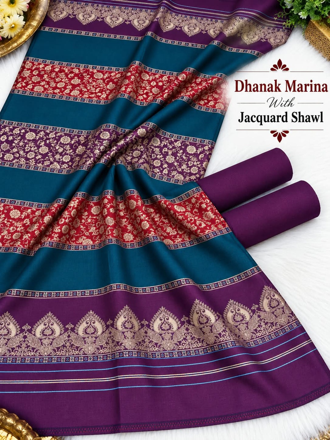 DHANAK MARINA 3PC WITH JACQUARD PASHMINA WOOL SHAWL