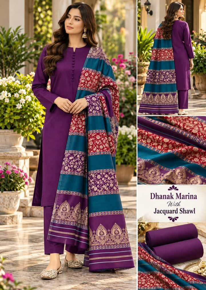 DHANAK MARINA 3PC WITH JACQUARD PASHMINA WOOL SHAWL